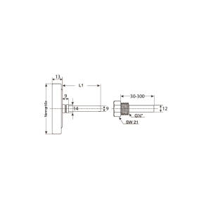 Bimetallthermometer axial BMT-AX2 in der Zeichnung von TiTEC Messtechnik