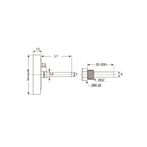 Bimetallthermometer axial BMT-AX3-Zeichnung von TiTEC Messtechnik