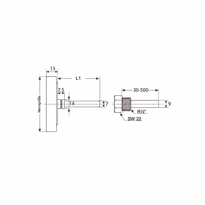 Bimetallthermometer BMT-AX3-Zeichnung von TiTEC Messtechnik