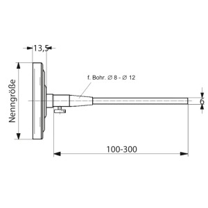 Rauchgasbimetallthermometer BMT-RG1 in der Zeichnung von TiTEC Messtechnik