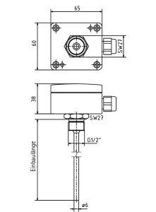 Einschraub-Tauchtemperaturfühler ENTF-Zeichnung von TiTEC Messtechnik