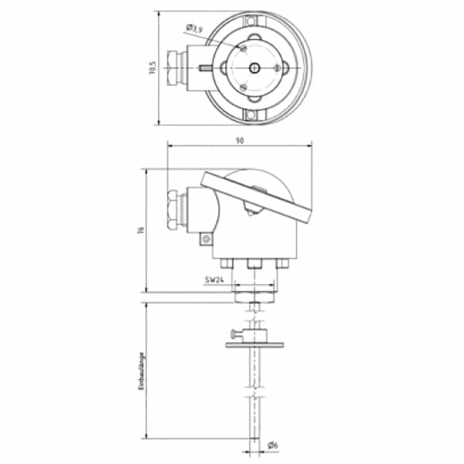 Hochtemperaturfühler in der Zeichnung von TiTEC Messtechnik