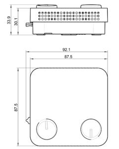Raumtemperaturfühler mit Bedienelementen in der Zeichnung von TiTEC Messtechnik