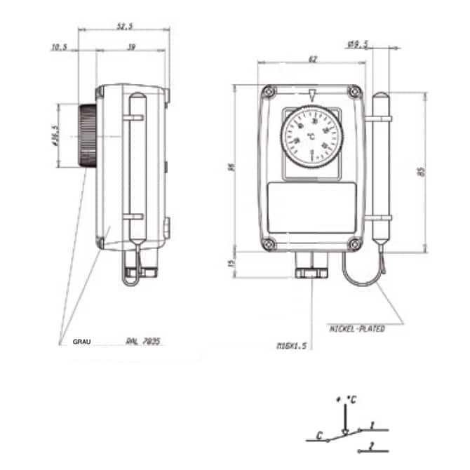 Tauchthermostat mit Fernfühler von TiTEC Messtechnik in der Zeichnung